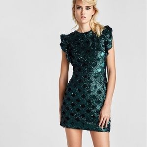 ZARA SHORT SEQUIN DRESS DARK GREEN